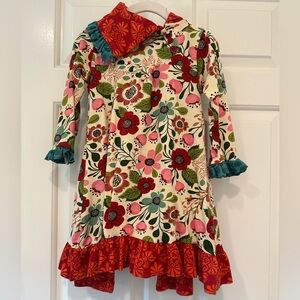 Jelly The Pug Red Cream Floral Dress with Leggings, 2T